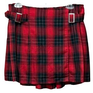 Justice‎ Red Black Paid Women's Sz 18 Pleated Skorts Preppy Schoolgirl Punk Y2K